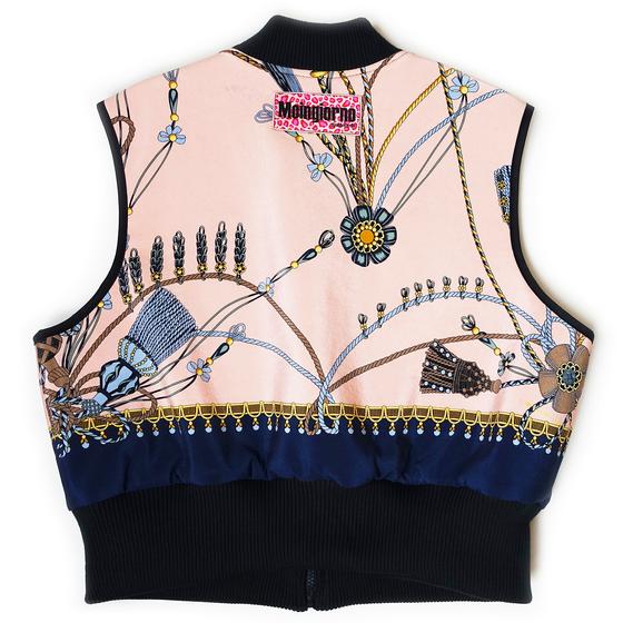 goldmarie Seidentuch-Weste MOINGIORNO - Vintage-Stoff Recycelt - rose-denim-blau - reversible LOVE PEACE MOIN - mit Kosmetiktasche