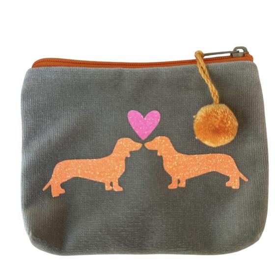 Frau Heidelberg Kosmetiktasche S taupe DACKEL neon orange