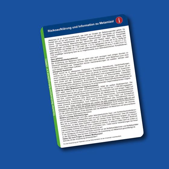 Taschenkarte - Risikoaufklärung und Information zu Metamizol