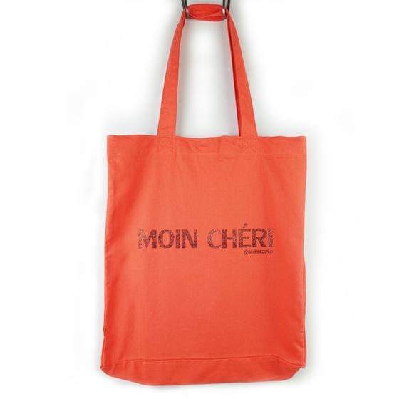 goldmarie Shopper MOIN CHÉRI Tasche - orange-rot mit Glitzer - 38x38cm