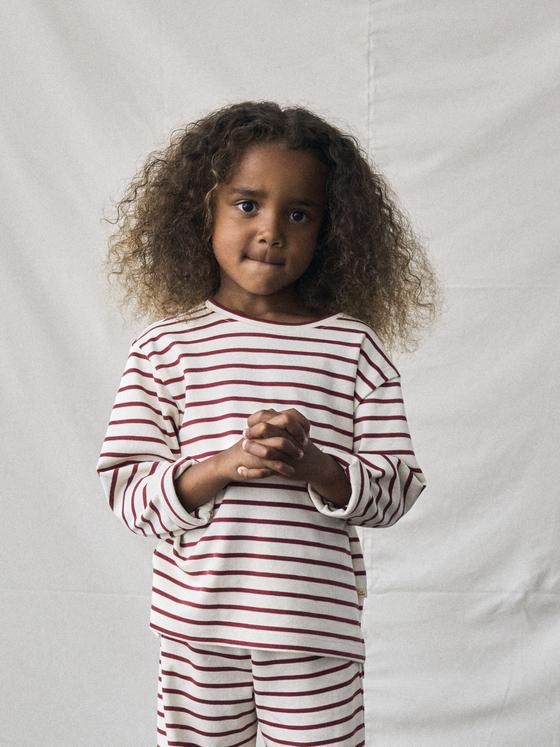 Lil' Atelier Langarm Shirt Streifen Turtledove Red Dahlia