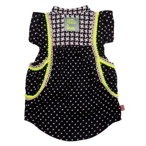 goldmarie Kinder Kleid "Penelope" Pepita Punkte Mustermix schwarz-weiß-gelb
