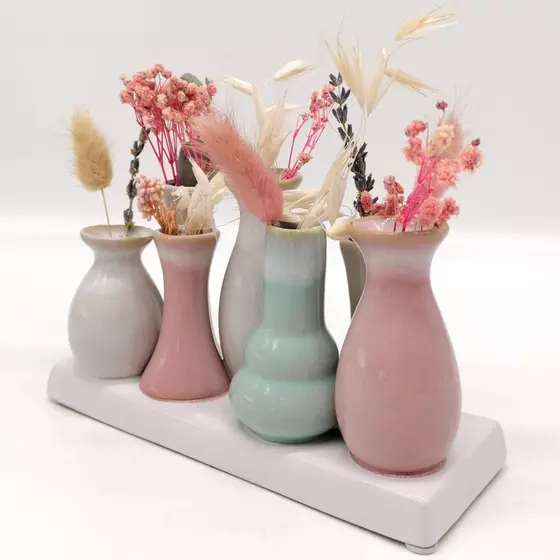 Mea-Living 7 Väschen auf Tablett aus Keramik - multicolour