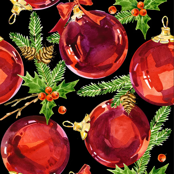Serviette | Papier-/ Lunchserviette Red Baubles on Black