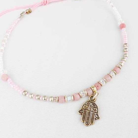 goldmarie Fußkette FATIMA HAND rose-weiß-silber 