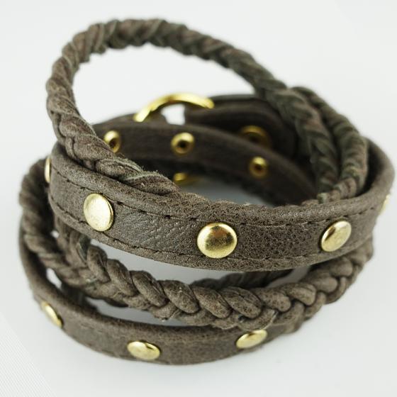 goldmarie Wickelarmband STRINGS Leder dunkelbraun gold