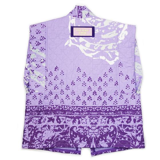 goldmarie Lilac Stepp Weste LOVE PEACE MOIN - Vintage-Stoff Recycelt - upcycling Einzelstück - lavendel