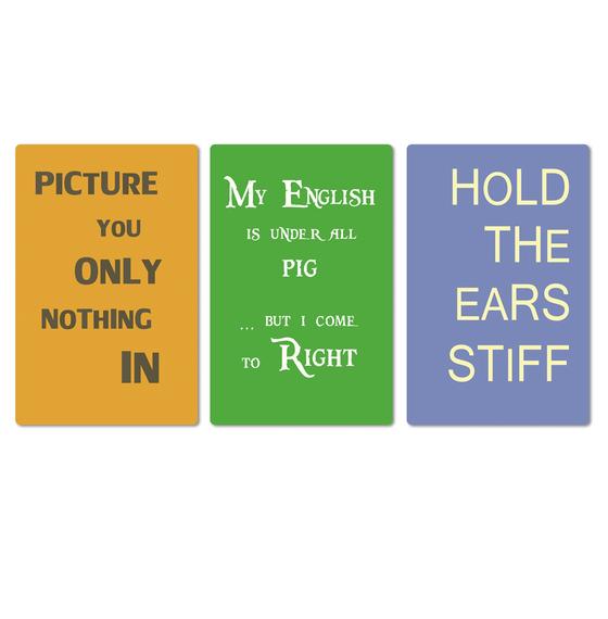 Magnet-Set mit 3 Denglisch-Magneten, orange, grün, blau, Hold the ears stiff, my english is under all pig ... but I com to right, picture you only nothing in