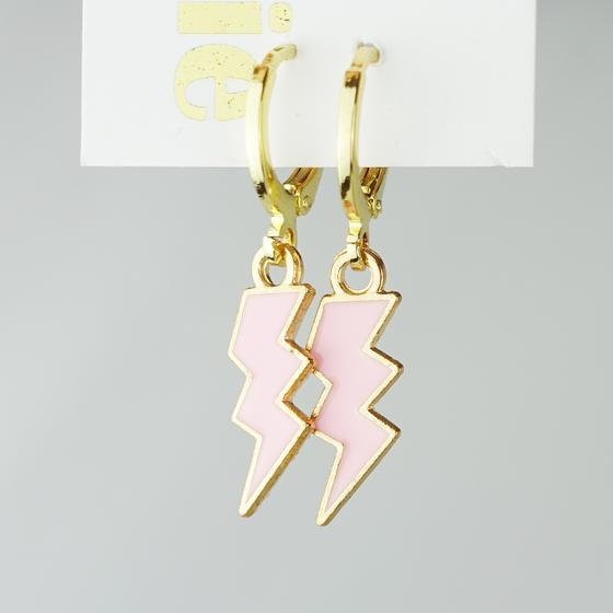 goldmarie Ohrringe Creolen mit Blitz Anhänger - Stahl - gold-rosa