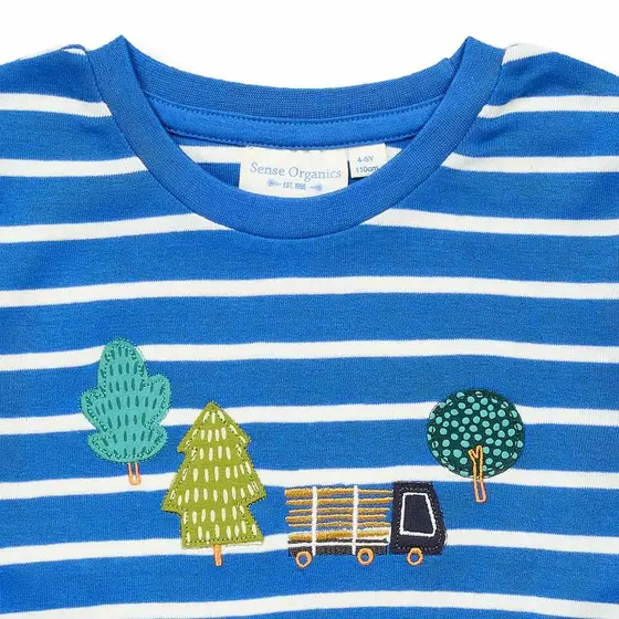 Sense Organics Pyjama Long John Blau Weiß Geringelt