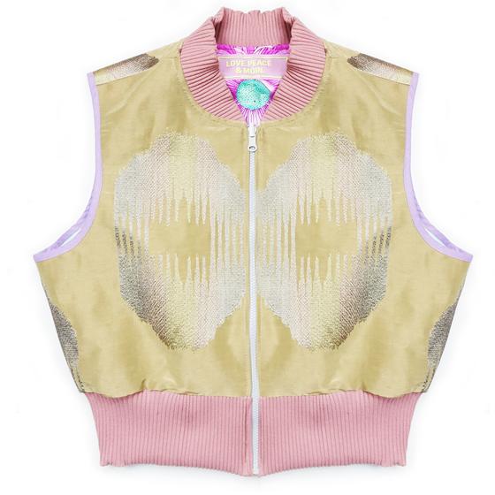 goldmarie Seidentuch-Weste I BELIEVE IN DISCO - Vintage-Stoff Recycelt - sand-bunt - reversible LOVE PEACE MOIN - mit Kosmetiktasche