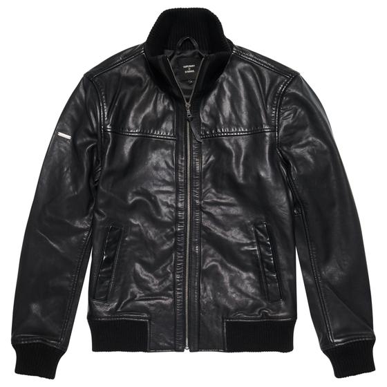 SUPERDRY Lederjacke Studio Knit Collar LTHR BMBR