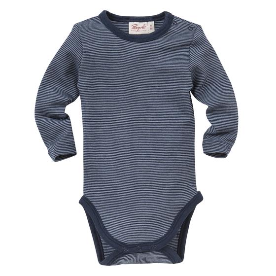 People wear Organic Wolle Seide Body Langarm Dunkelblau geringelt