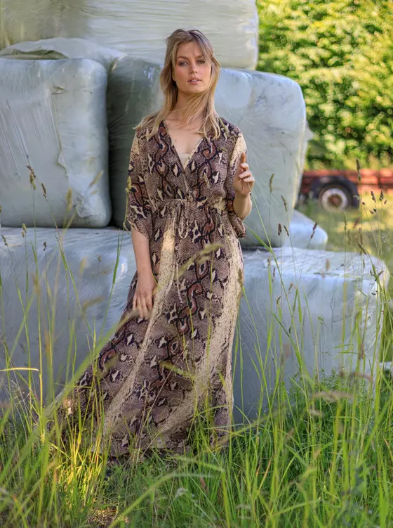 BLACK COLOUR KLEID BCLUNA V-Neck 39139-PY - Schlangenmuster - cappucciono-beige-schwarz