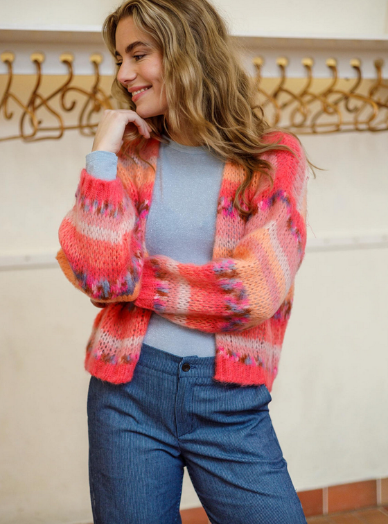 BLACK COLOUR Cardigan BCLAGOON 1201-PM - peach-coral gestreift