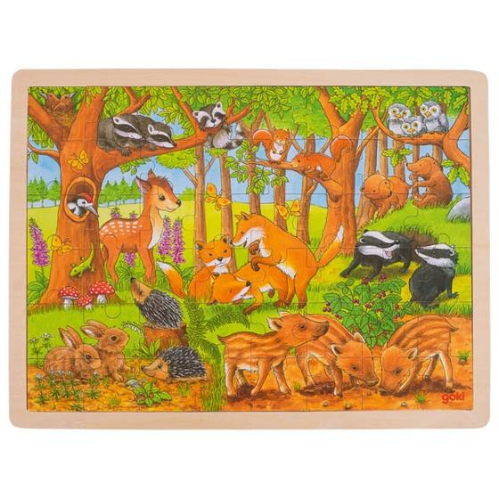Goki Holzpuzzle Tierkinder im Wald 48 Teile
