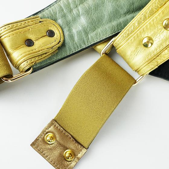 goldmarie Taillengürtel SCHLEIFE - Painted Edition - Leder - Gummizug-Element - vintage goldgelb-graugrü