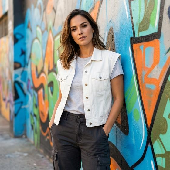 goldmarie Jeansweste LOVE PEACE MOIN - NR 39 - Recycelt aus einer Jeans