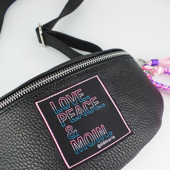 goldmarie Gürteltasche HIPBAG LOVE PEACE MOIN Neonschrift Label - Leder schwarz
