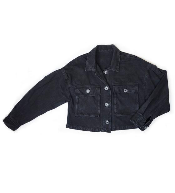 goldmarie Jeansjacke LOVE PEACE MOIN - Ethno Stickmuster mit Pompoms - denim schwarz 