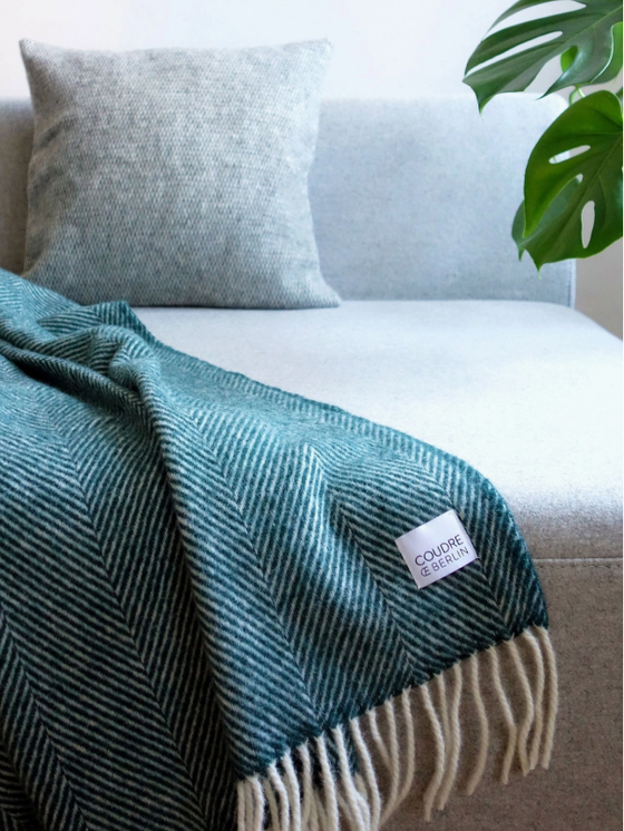 Decke | Wolldecke / Kuscheldecke Herringbone - Petrol