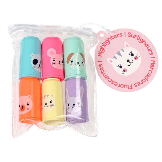 Rex London Mini Textmarker mit Tiermotiven 6-er Set