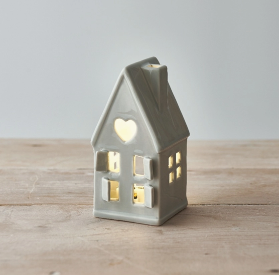 Windlicht | Teelichthalter Dainty Grey House - Grau