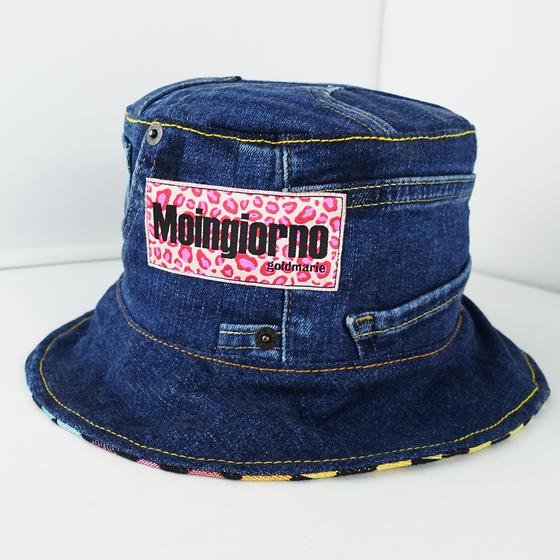 goldmarie Bucket Hat Hut MOINGIORNO - JEANS Recycelt - denim dunkelblau - reversible LOVE PEACE MOIN