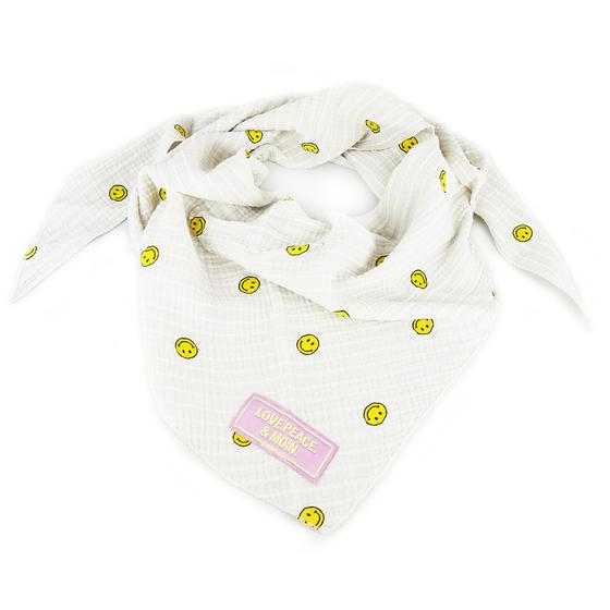 goldmarie Tuch LOVE PEACE MOIN - Baumwolle Smile Muster - creme-gelb