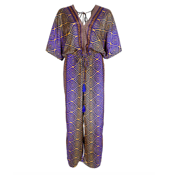 BLACK COLOUR Jumpsuit mit Doppel V-Ausschnitt 39152-BJ  - royal blau-senf