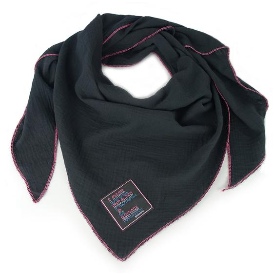 goldmarie Tuch LOVE PEACE MOIN - Neon Look Label - Baumwolle - schwarz