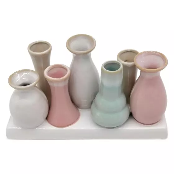 Mea-Living 7 Väschen auf Tablett aus Keramik - multicolour