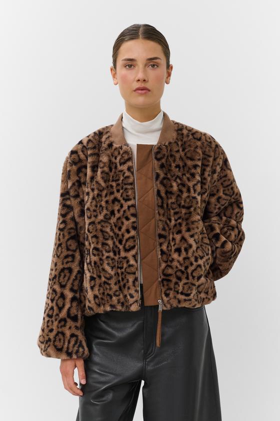 SOAKED Bomber Jacke Teddyfell SLEstacia Leo-Muster 30409649 -  braun-schwarz