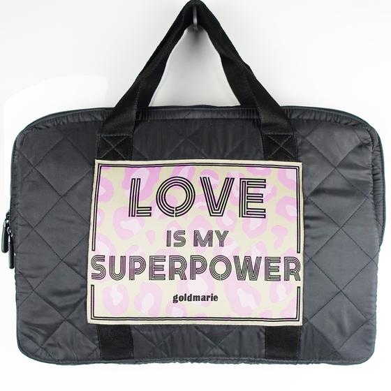 goldmarie Laptop Tasche LOVE IS MY SUPERPOWER Leo Label - schwarz - 28x38cm