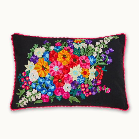 By Vivi. Kissen BLUMEN - schwarz-bunt - 60x40cm