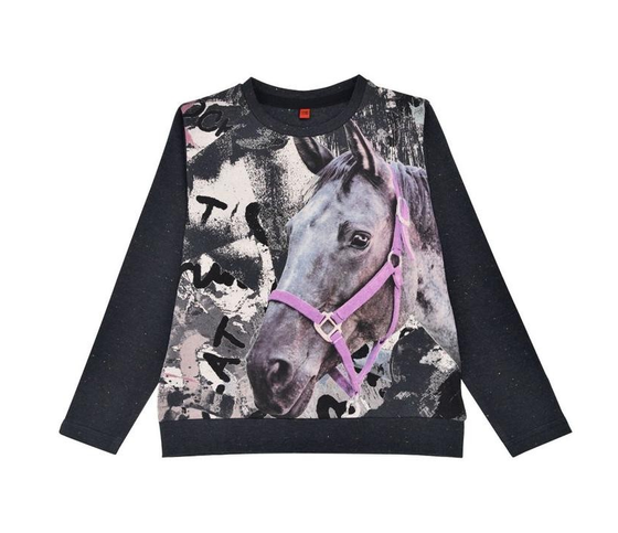 Langarmshirt "Pferd", Baumwolle, black