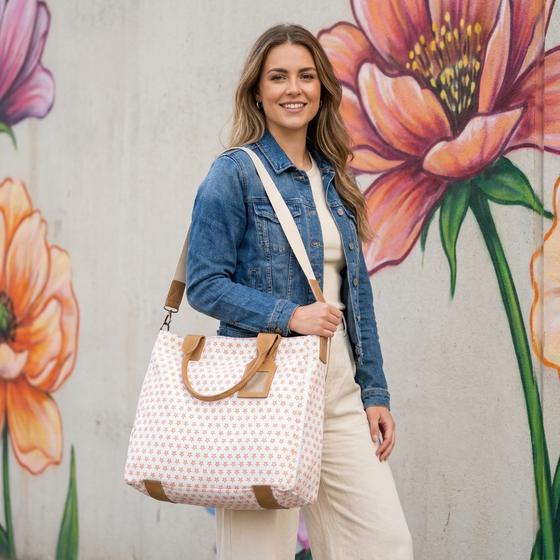 goldmarie Shopper Tasche STERNE MUSTER - Canvas mit Leder - 35x39cm
