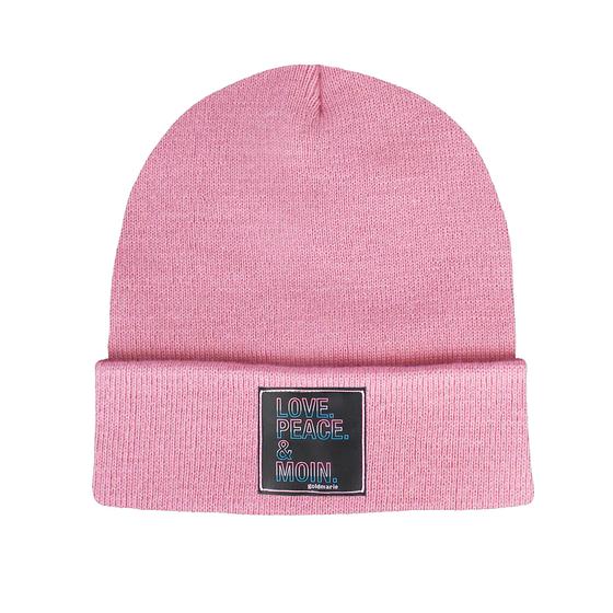 goldmarie Beanie Mütze LOVE PEACE MOIN Neonschrift Label - rose