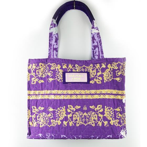 goldmarie Lilac Tasche LOVE PEACE MOIN - Nr. 1 - Vintage-Stoff Recycelt - upcycling Einzelstück - lavendel-goldgelb