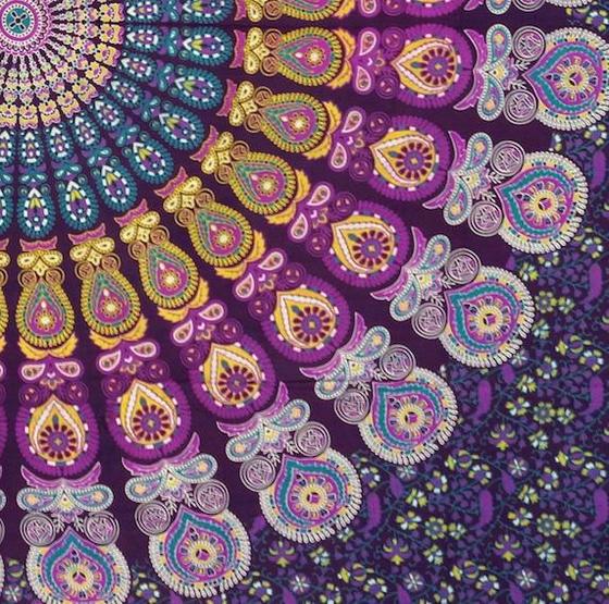 Boho-Style Wandbehang, indische Tagesdecke Mandala Druck - blau/lila