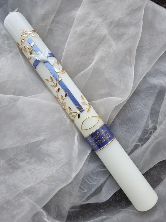 Taufkerze 400/40 mm dunkelblau/gold TK048