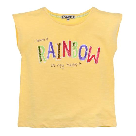 T-Shirt "Rainbow" mit Strass und Pailletten, gelb