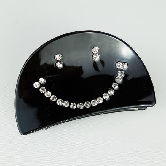 goldmarie Haarklammer SMILE Glitzer - Halbkreis - schwarz - 7,5cm