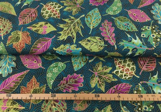 Robert Kaufman Jeweled Leaves Blätter petrol