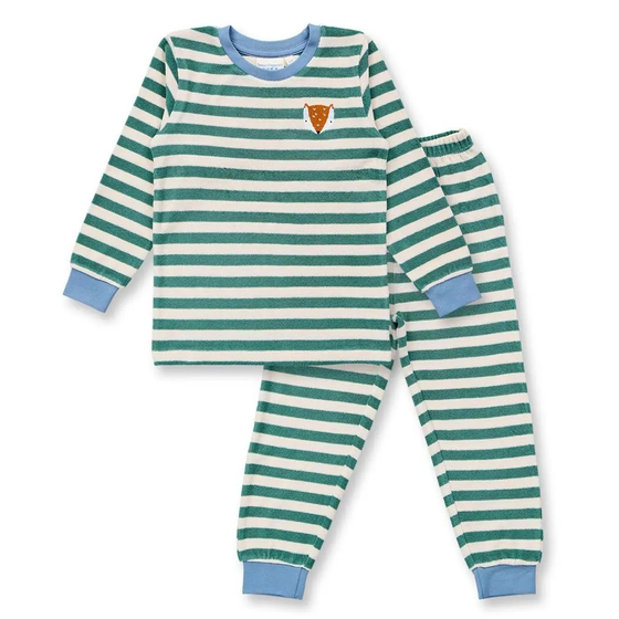 Frottee-Pyjama "Fuchs", Biobaumwolle, GOTS-zertifiziert, grün-gestreift