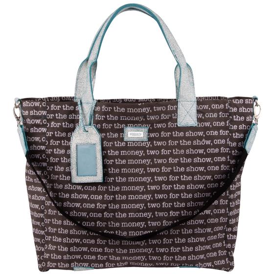 goldmarie Shopper "one for the money, one for the show" Print dunkelgrau-türkis-weiß 50x39cm