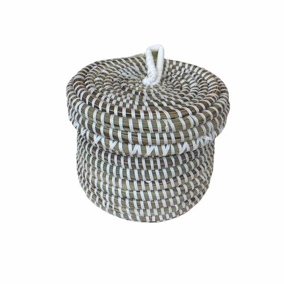 EA-Deco Korb mit Deckel klein mini natur/weiß
