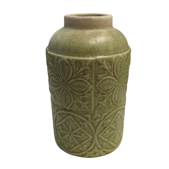 Vase | Tontopf - Hellgrün mit Muster