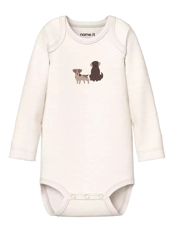 Name It 3er Pack Bodys Langarm Dogs Green Milieu Jet Stream Sesame