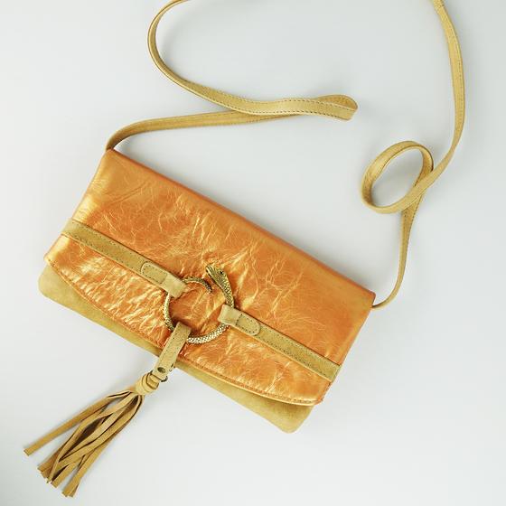 goldmarie Handtasche & Portemonnaie SNAKE WALLET - mit Fransenbommel - Painted Edition - Leder vintage kupfer metallic